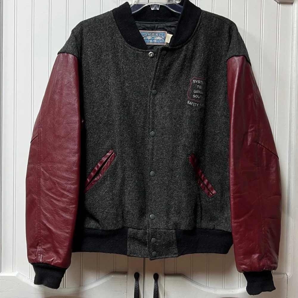 90s Union Pacific Railroad Letterman Varsity Jacket XXL Vintage Leather - Picture 3 of 7